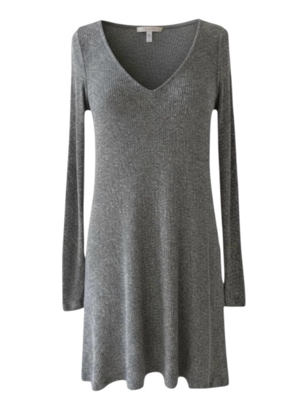 Express Marled Grey V-Neck Long Sleeve Ribbed Dress Size Small